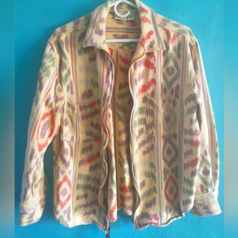 Chico's Design Ethnic Print Zip Up Shacket